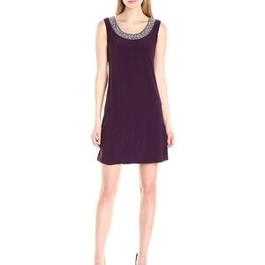 R&M Richards Plum Mini Dress with Sparkling Collar